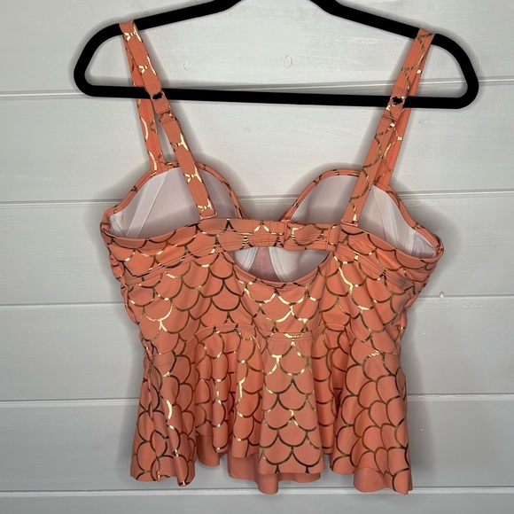Torrid Mermaid Tie Front Underwire Peplum Midkini 00F (10/F Cup Size) Coral Gold - Picture 6 of 16